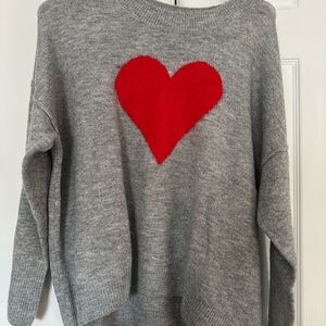 Cozy Gray Sweater with Red Heart
